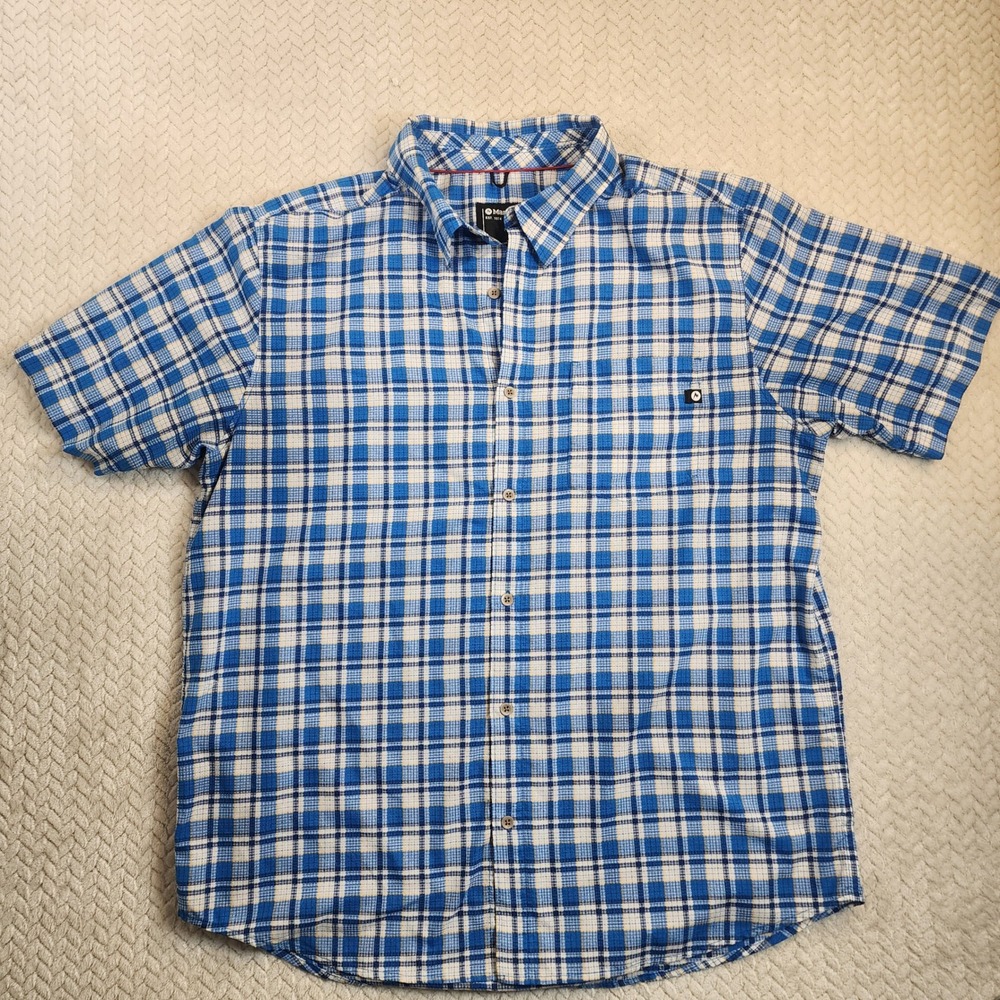 Marmot Men's Blue Plaid Short Sleeve Button Up Shirt Size XL/TG
